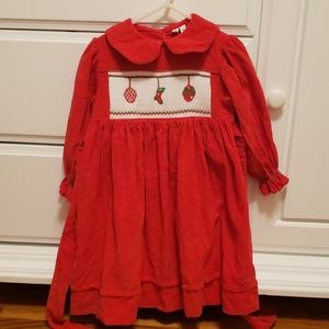 Red Smocked corduroy dress Christmas